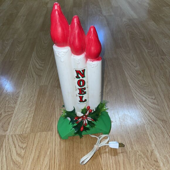 Vintage Empire Christmas Blow Mold Light Up NOEL Triple Candle 13” Working - Picture 3 of 8